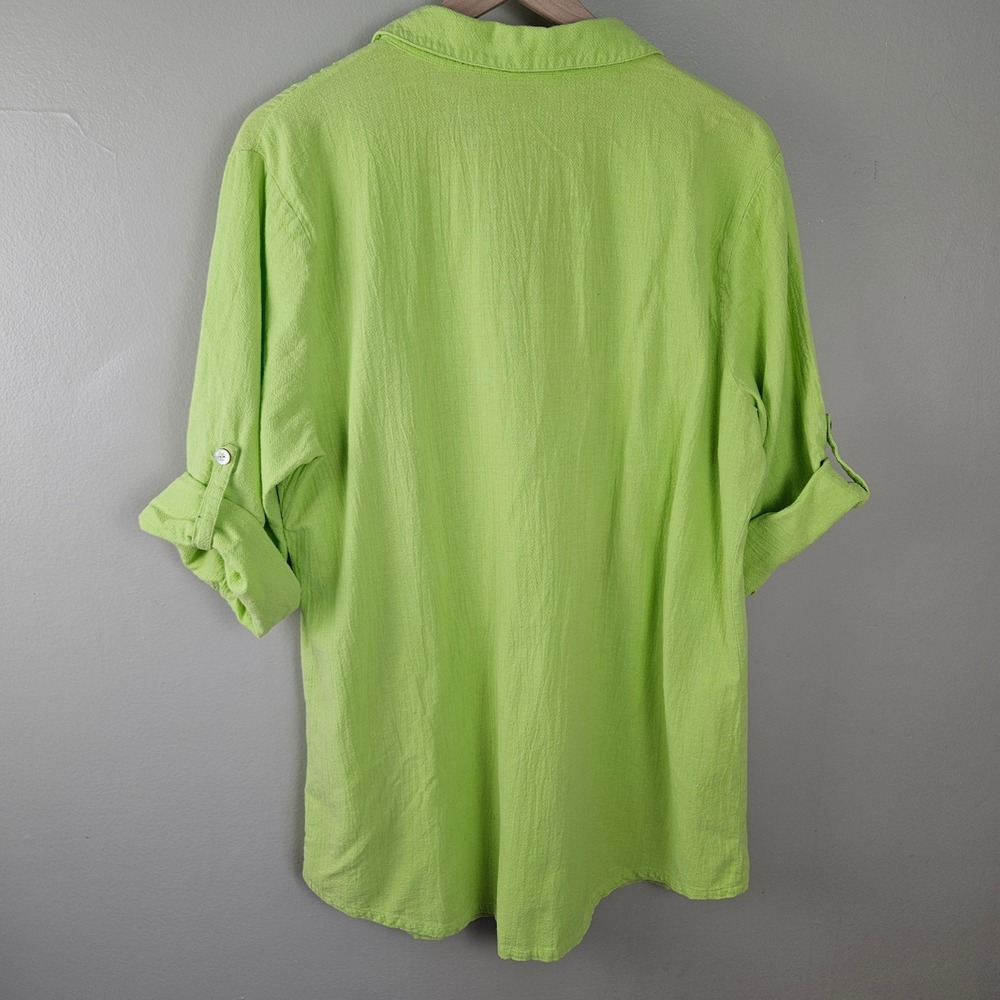 Soft Surroundings Anywhere Pucker Cotton Gauze Pintuck Tunic Top Sz L Lime Green - Picture 5 of 8